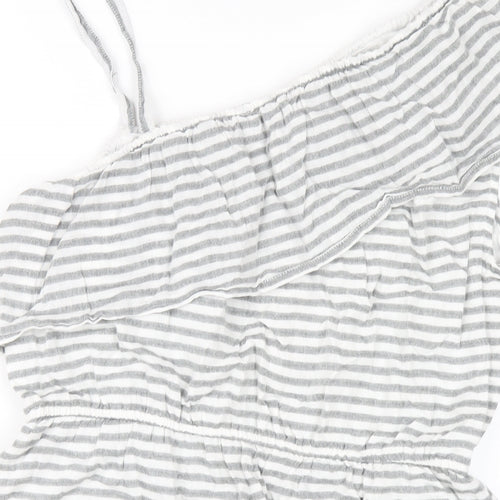 New Look Womens Grey Striped Cotton A-Line Size 14 One Shoulder Pullover
