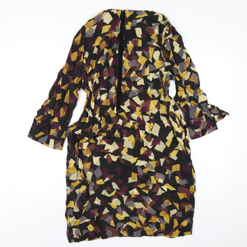 John Lewis Womens Multicoloured Geometric Viscose A-Line Size 12 Round Neck Zip