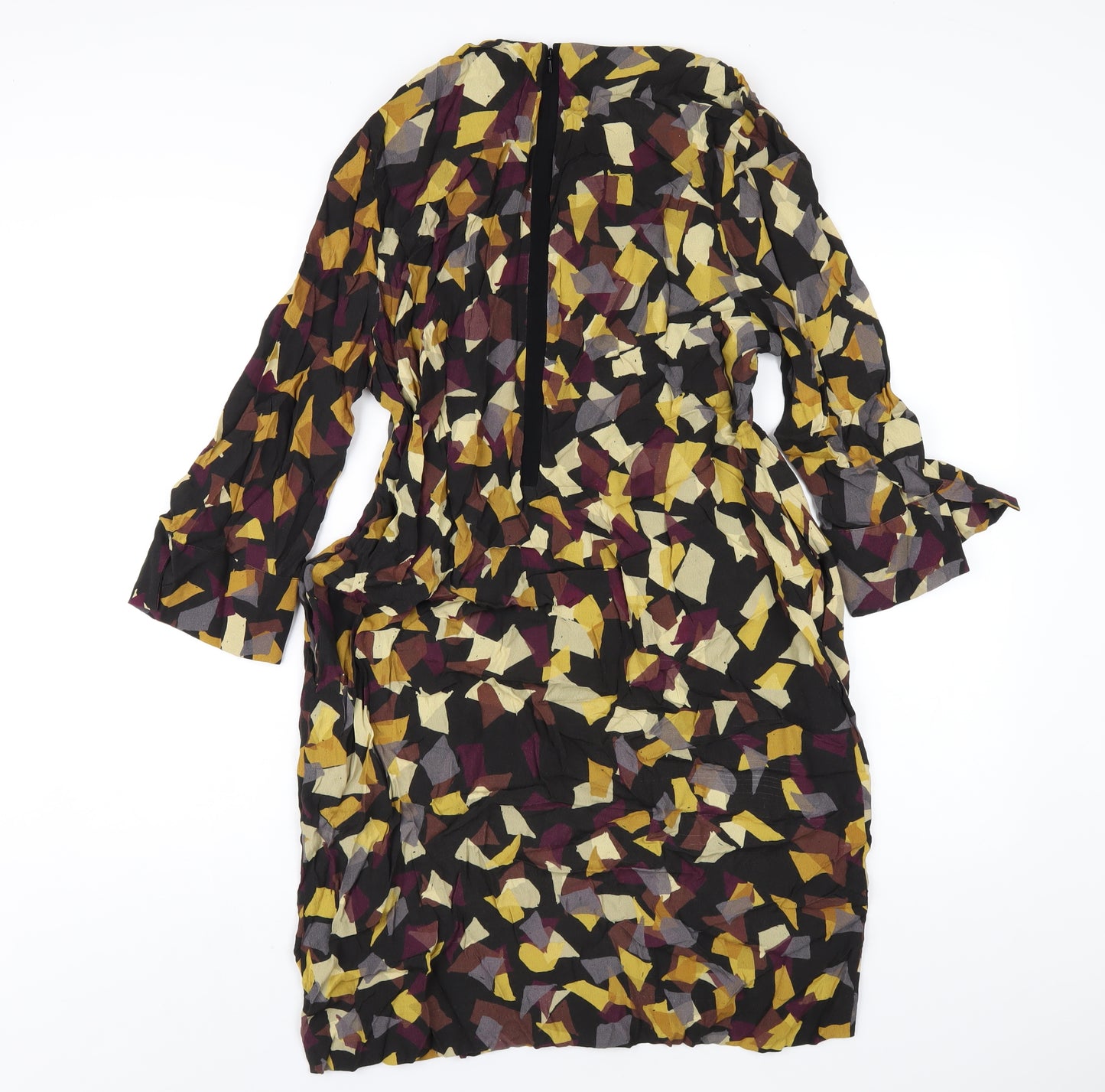 John Lewis Womens Multicoloured Geometric Viscose A-Line Size 12 Round Neck Zip