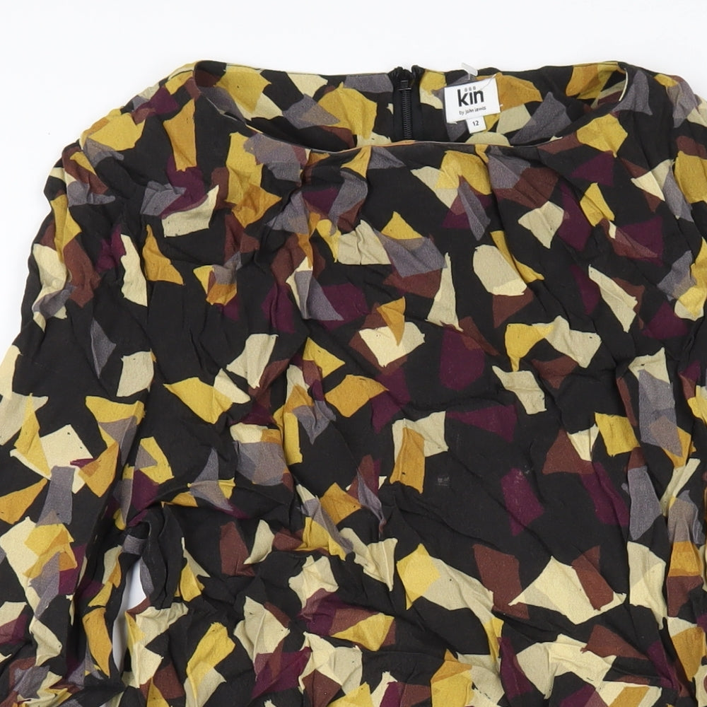 John Lewis Womens Multicoloured Geometric Viscose A-Line Size 12 Round Neck Zip