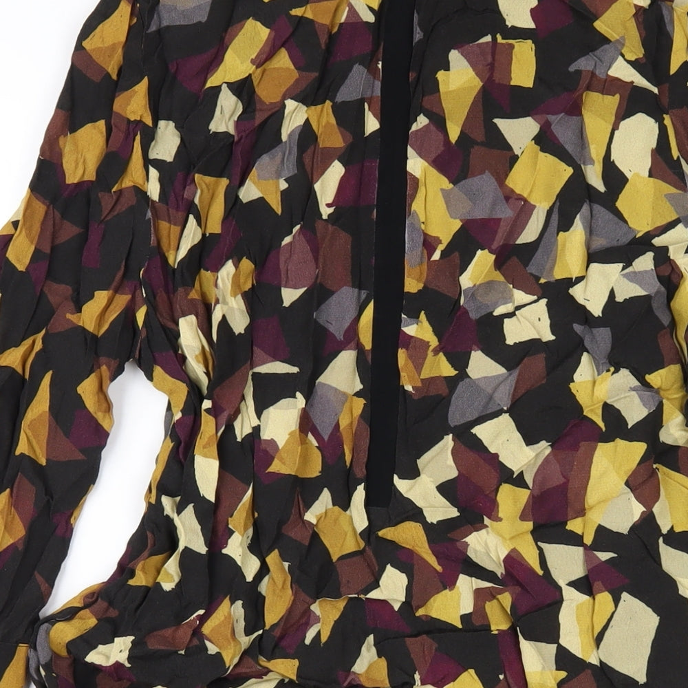 John Lewis Womens Multicoloured Geometric Viscose A-Line Size 12 Round Neck Zip