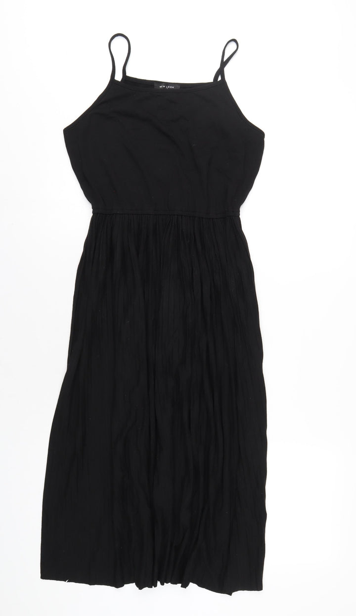 New Look Womens Black Striped Polyester A-Line Size 12 Square Neck Pullover