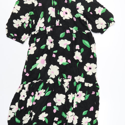 New Look Womens Multicoloured Floral Viscose A-Line Size 14 Collared Button