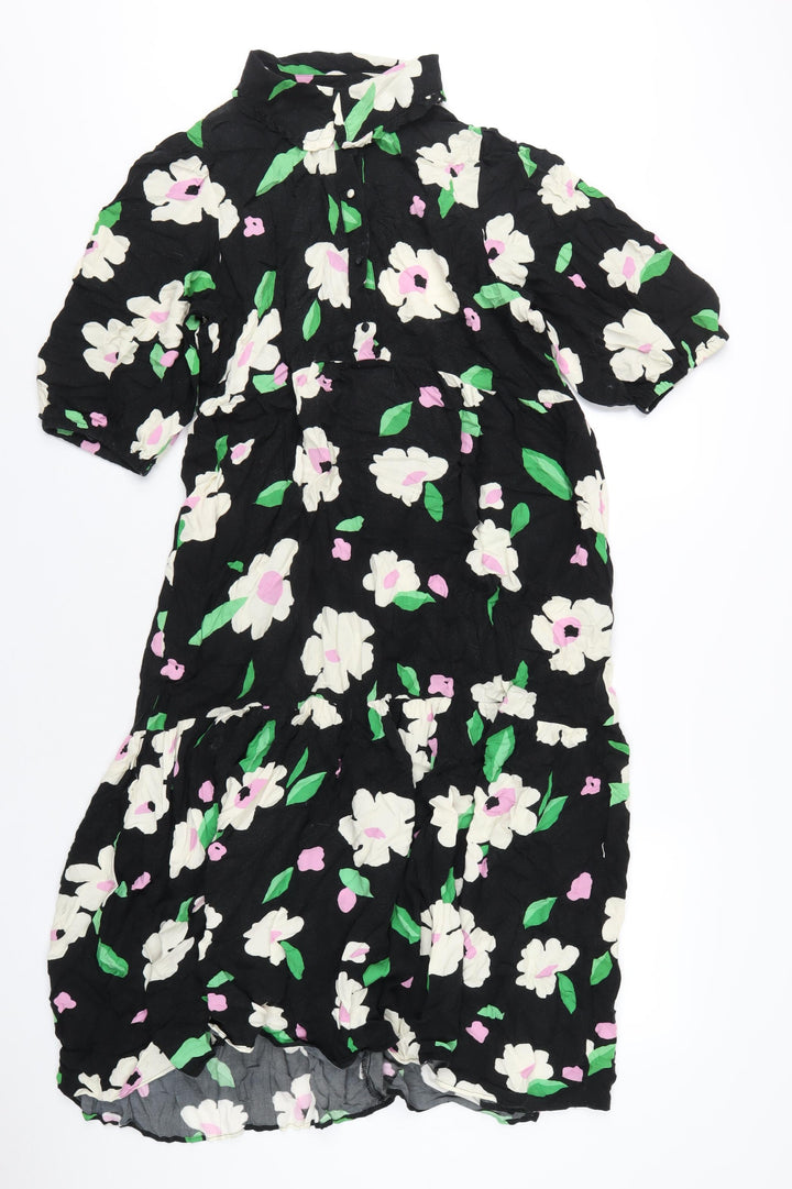 New Look Womens Multicoloured Floral Viscose A-Line Size 14 Collared Button