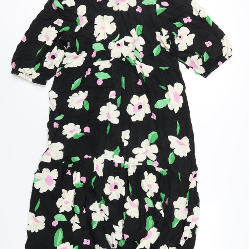 New Look Womens Multicoloured Floral Viscose A-Line Size 14 Collared Button