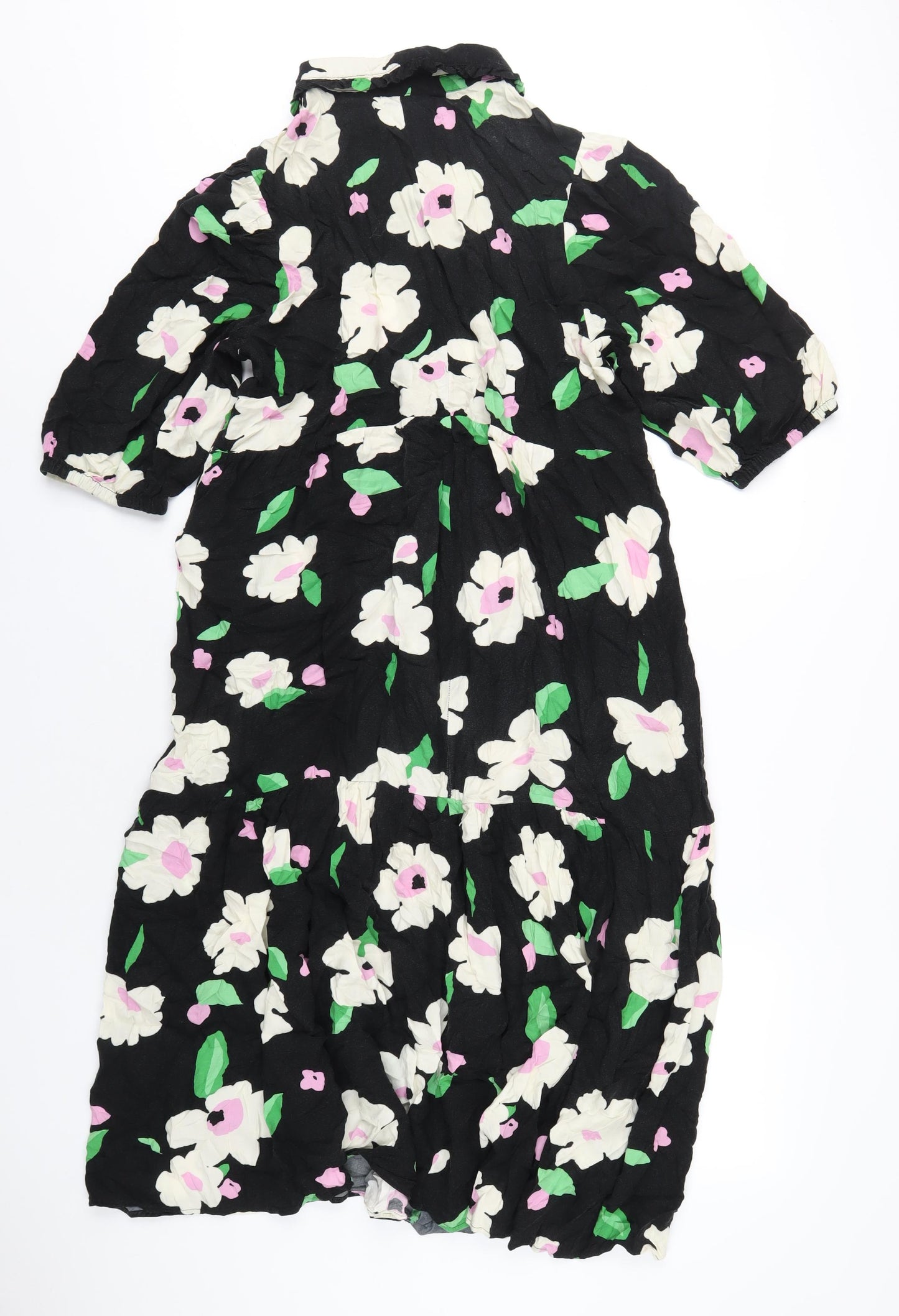 New Look Womens Multicoloured Floral Viscose A-Line Size 14 Collared Button