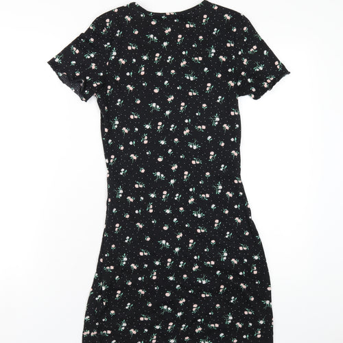 H&M Womens Black Floral Polyester Bodycon Size S Round Neck Pullover