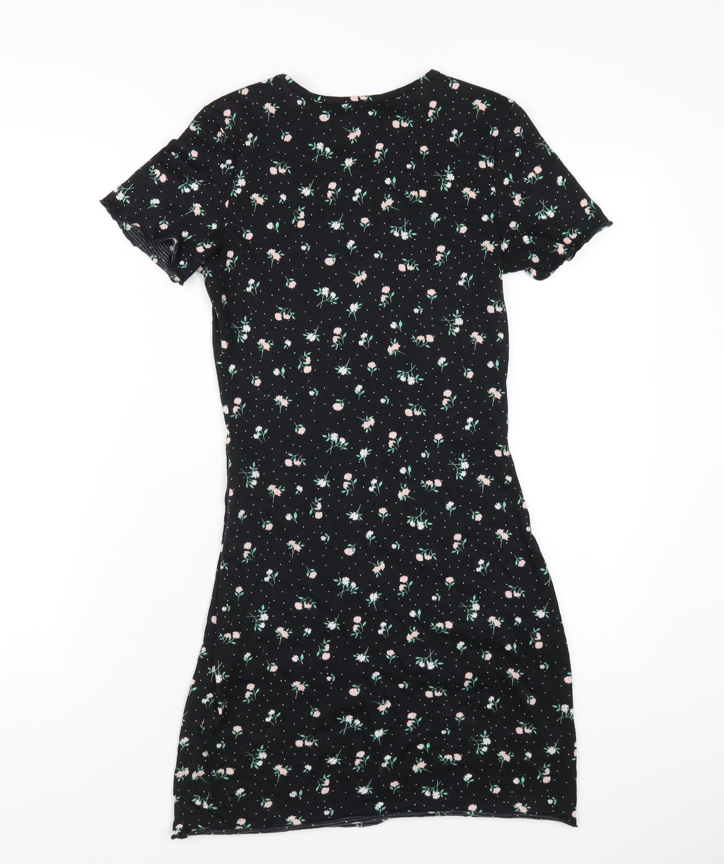 H&M Womens Black Floral Polyester Bodycon Size S Round Neck Pullover