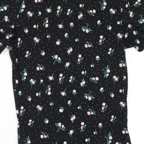 H&M Womens Black Floral Polyester Bodycon Size S Round Neck Pullover