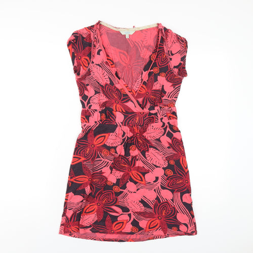 Fat Face Womens Pink Floral Viscose A-Line Size 8 V-Neck Pullover