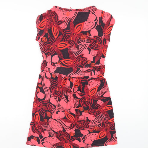 Fat Face Womens Pink Floral Viscose A-Line Size 8 V-Neck Pullover