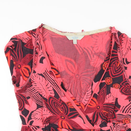 Fat Face Womens Pink Floral Viscose A-Line Size 8 V-Neck Pullover