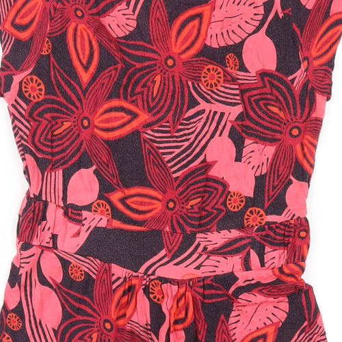 Fat Face Womens Pink Floral Viscose A-Line Size 8 V-Neck Pullover