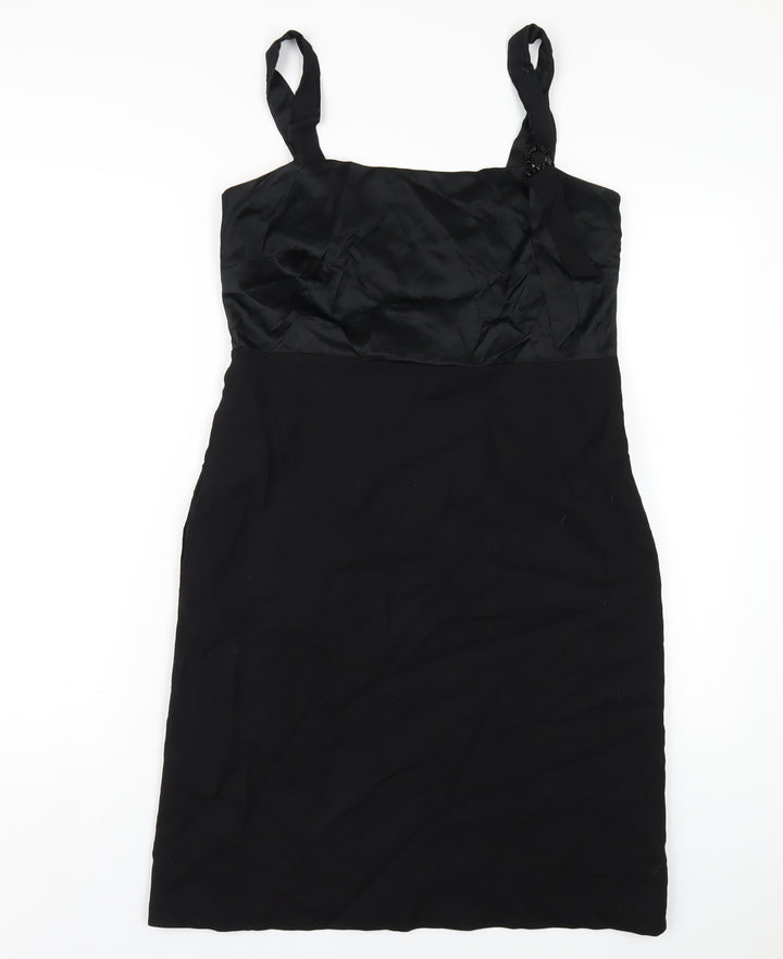 Fenn Wright Manson Womens Black Viscose A-Line Size 12 Square Neck Zip