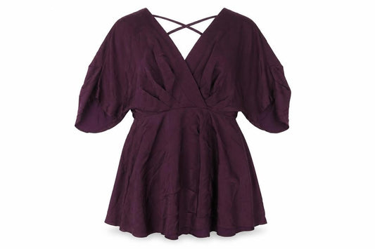 Front view of ASOS women’s purple polyester a-line, size UK 12, v-neck zip