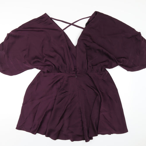 ASOS Womens Purple Polyester A-Line Size 12 V-Neck Zip