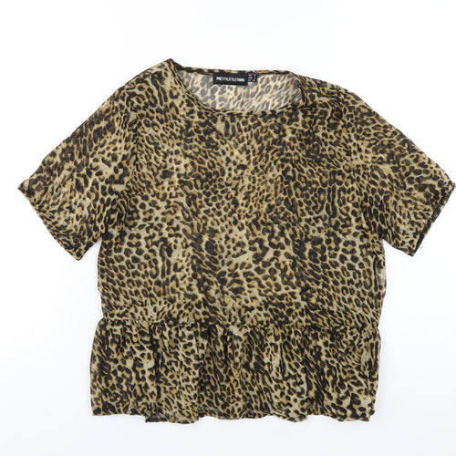 PRETTYLITTLETHING Womens Brown Animal Print Polyester Basic T-Shirt Size 6 Round Neck