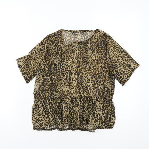 PRETTYLITTLETHING Womens Brown Animal Print Polyester Basic T-Shirt Size 6 Round Neck