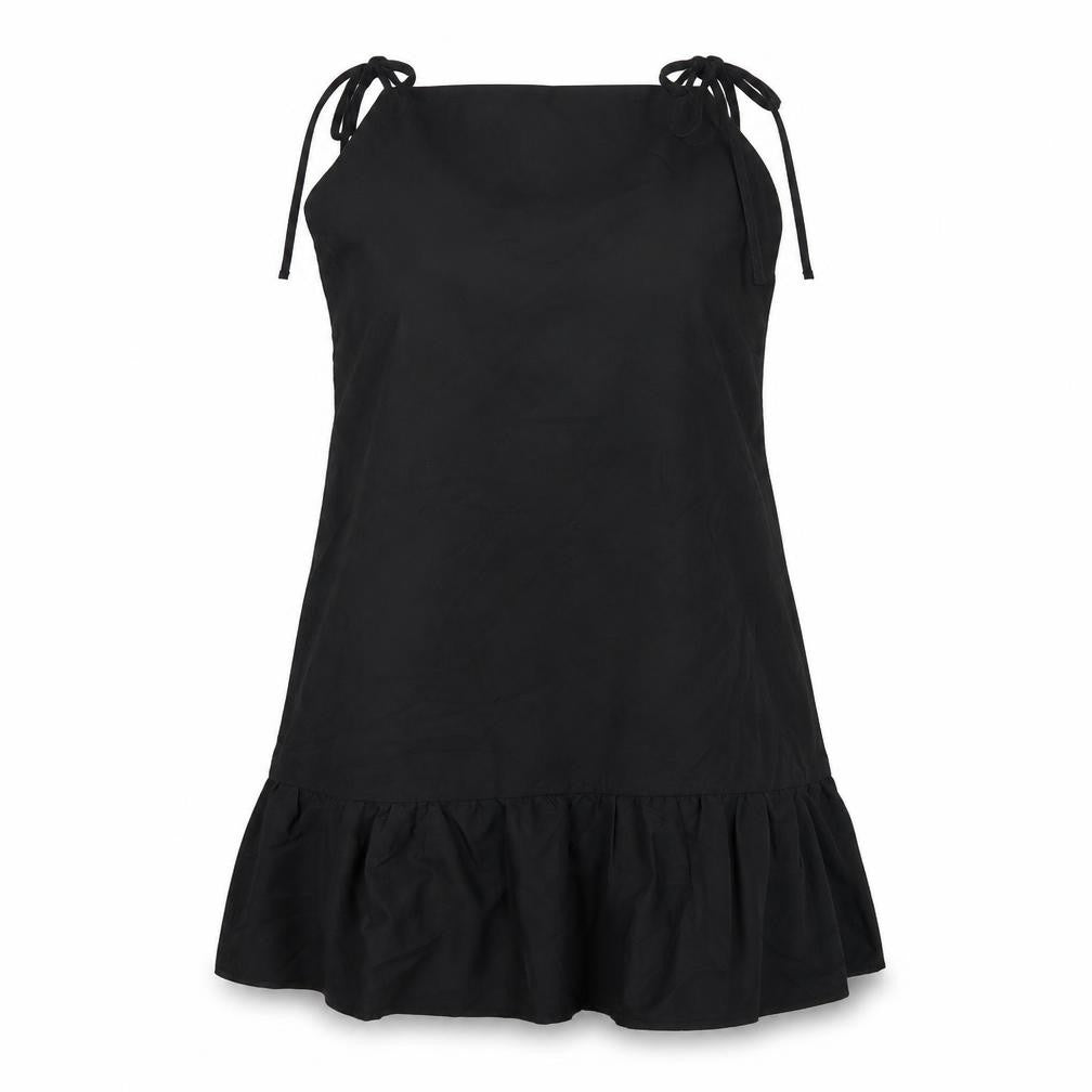 Front view of Boohoo women’s black polyester a-line, size UK 14, square neck pullover