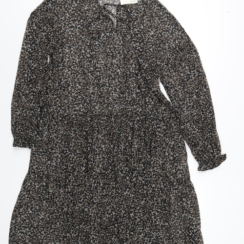 Capsule Womens Black Floral Polyester A-Line Size 14 V-Neck Pullover