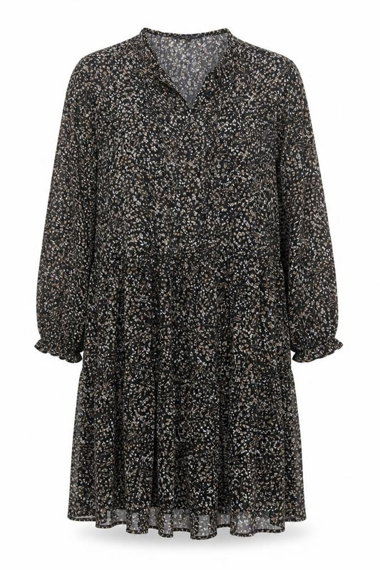 Front view of Capsule women’s black floral polyester a-line, size UK 14, v-neck pullover