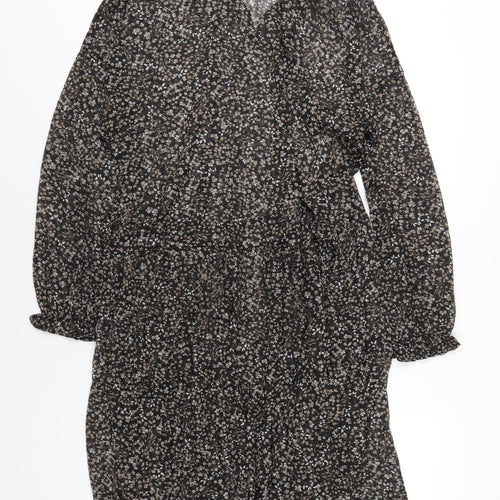 Capsule Womens Black Floral Polyester A-Line Size 14 V-Neck Pullover