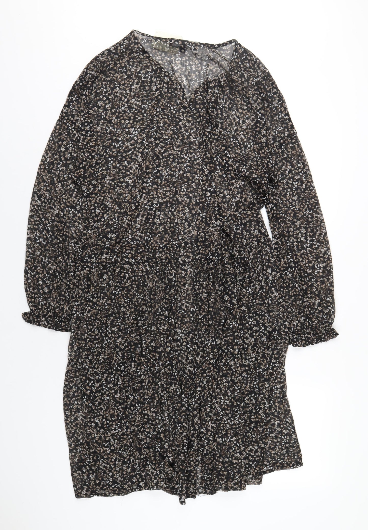Capsule Womens Black Floral Polyester A-Line Size 14 V-Neck Pullover