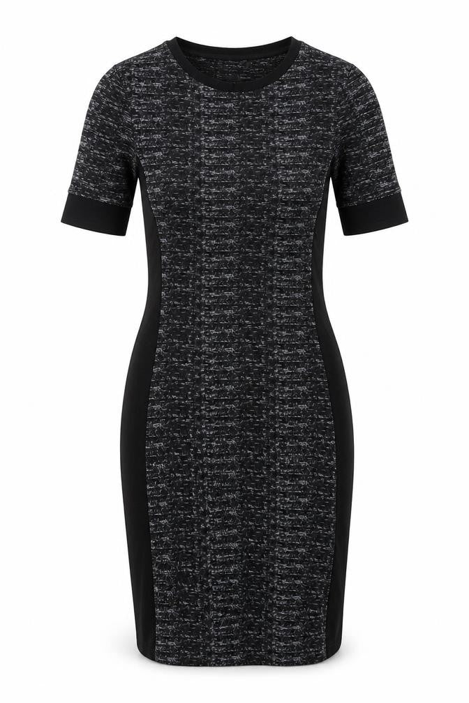 Front view of Topshop women’s black polyester bodycon, size UK 8, round neck pullover