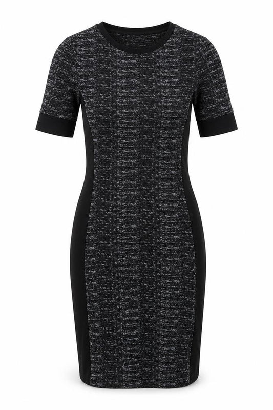 Front view of Topshop women’s black polyester bodycon, size UK 8, round neck pullover