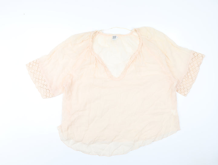 Saint Tropez Clothing Womens Pink Cotton Basic T-Shirt Size M V-Neck