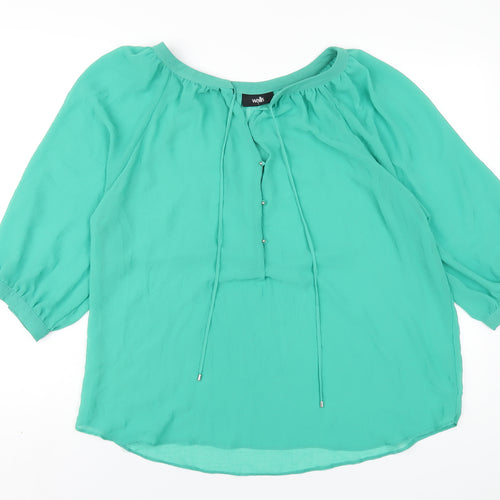 Wallis Womens Green Polyester Basic Blouse Size L Scoop Neck