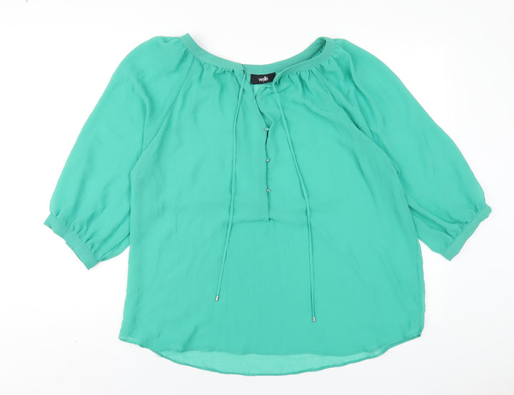 Wallis Womens Green Polyester Basic Blouse Size L Scoop Neck