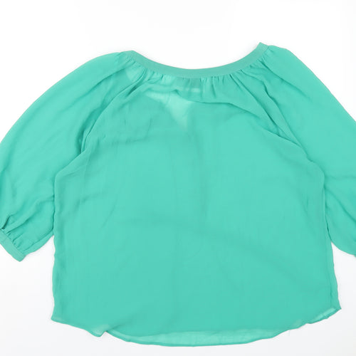 Wallis Womens Green Polyester Basic Blouse Size L Scoop Neck
