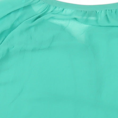 Wallis Womens Green Polyester Basic Blouse Size L Scoop Neck