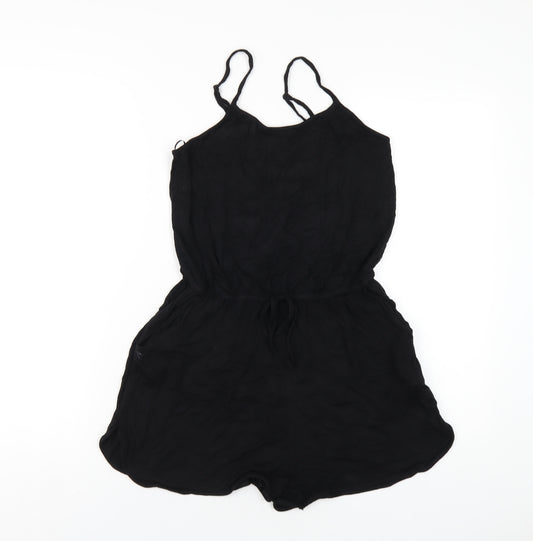 New Look Womens Black Vinyl Playsuit One-Piece Size 12 Pullover