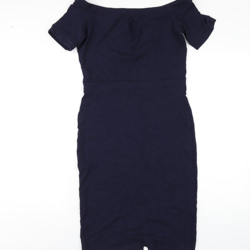 NEXT Womens Blue Viscose Pencil Dress Size 12 Off the Shoulder Pullover