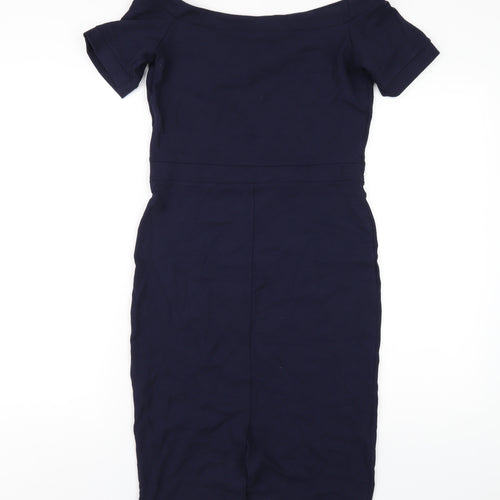 NEXT Womens Blue Viscose Pencil Dress Size 12 Off the Shoulder Pullover