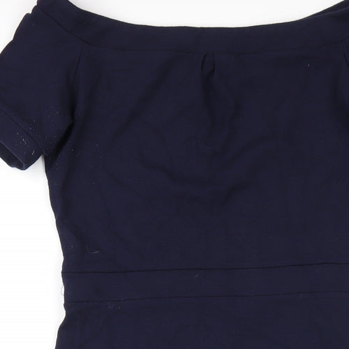 NEXT Womens Blue Viscose Pencil Dress Size 12 Off the Shoulder Pullover