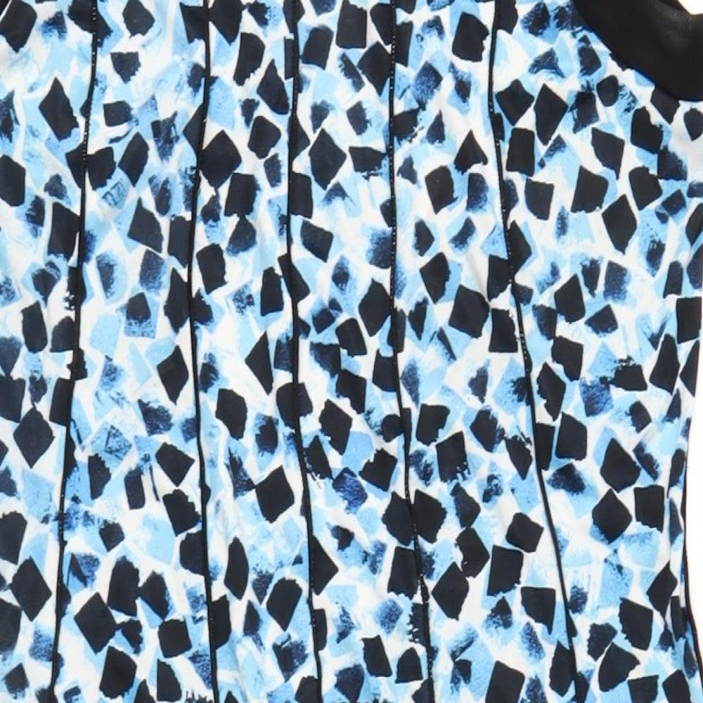 Perceptions Womens Blue Geometric Polyester A-Line Size L Round Neck Pullover