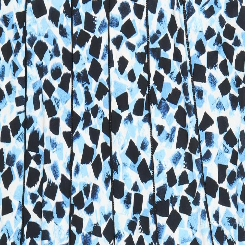Perceptions Womens Blue Geometric Polyester A-Line Size L Round Neck Pullover