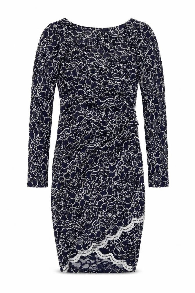 Front view of Lipsy women’s blue nylon bodycon, size UK 10, round neck pullover