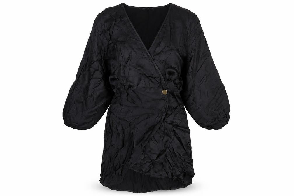 Front view of Zara women’s black viscose a-line, size M, v-neck pullover