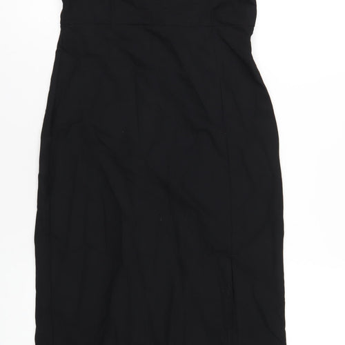 Zara Womens Black Polyester Pencil Dress Size M Square Neck Zip