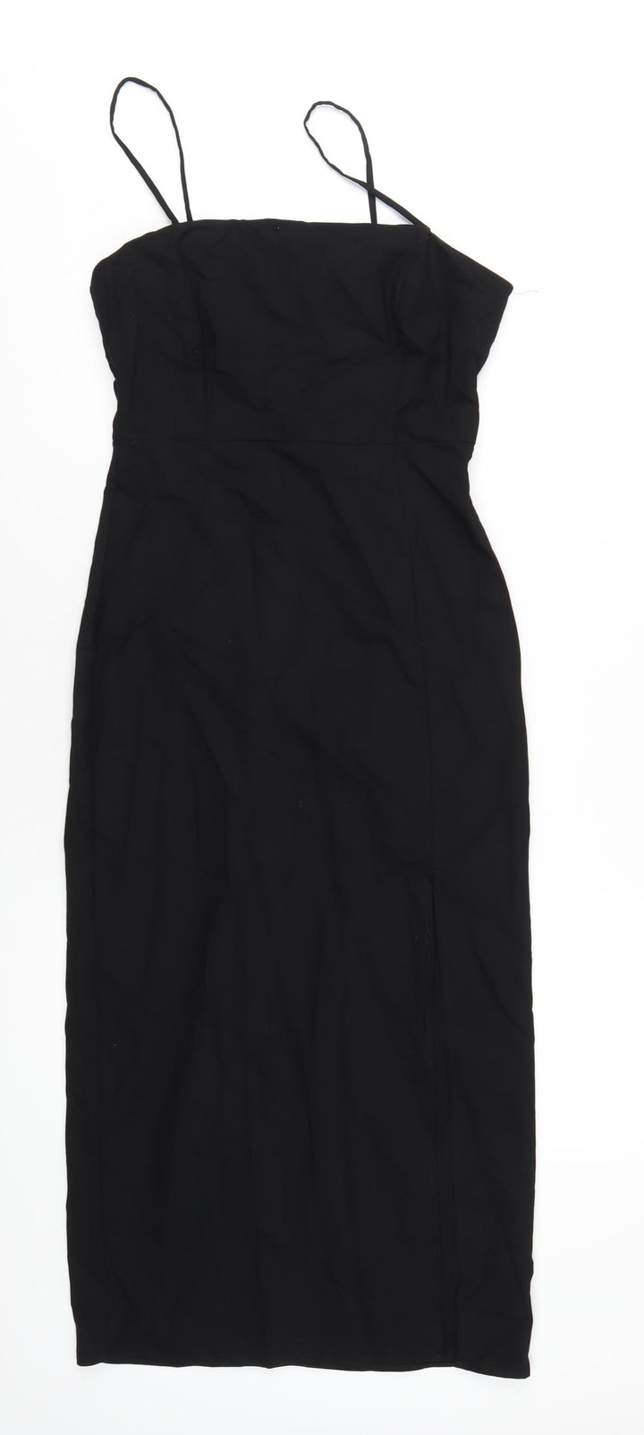 Zara Womens Black Polyester Pencil Dress Size M Square Neck Zip