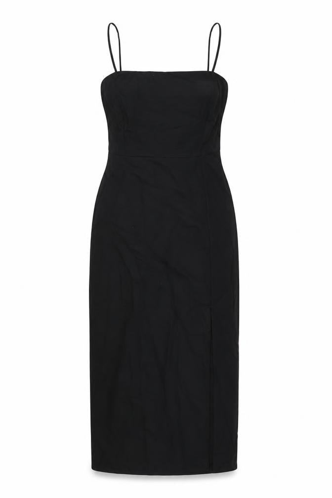Front view of Zara women’s black polyester pencil dress, size M, square neck zip