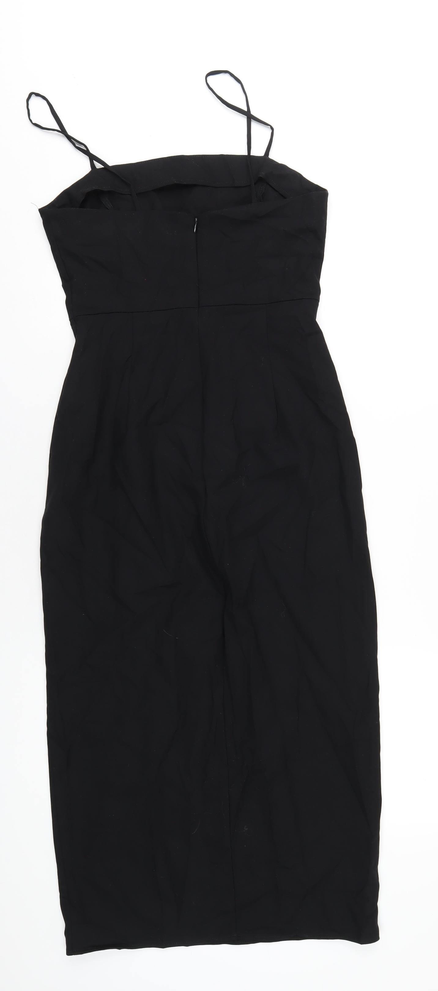 Zara Womens Black Polyester Pencil Dress Size M Square Neck Zip