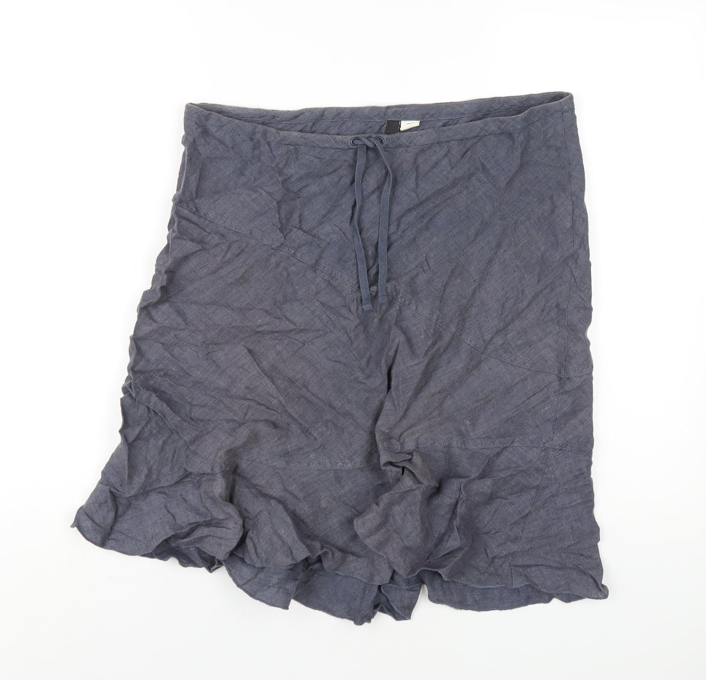 H&M Womens Blue Linen A-Line Skirt Size 10 Drawstring