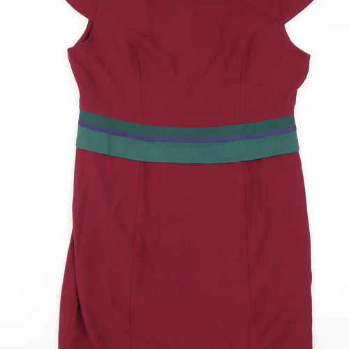 Fever Womens Red Polyester Pencil Dress Size 16 Round Neck Zip