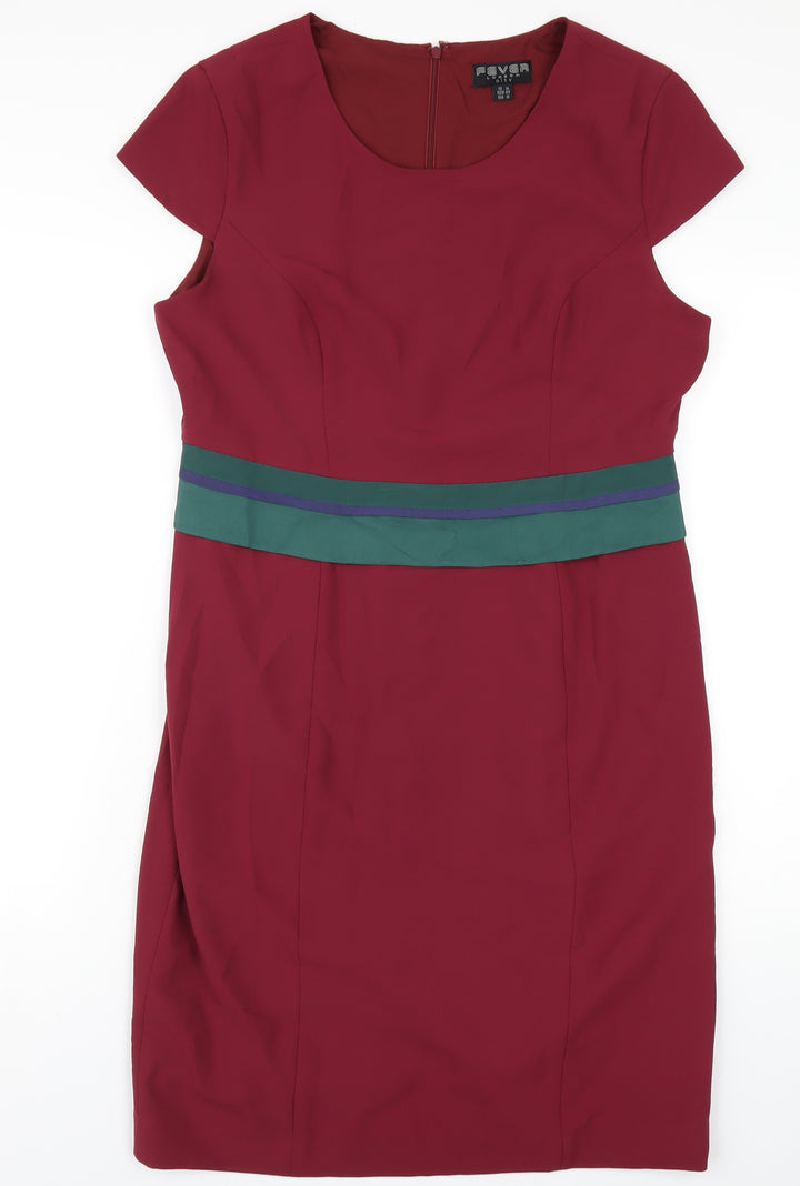 Fever Womens Red Polyester Pencil Dress Size 16 Round Neck Zip