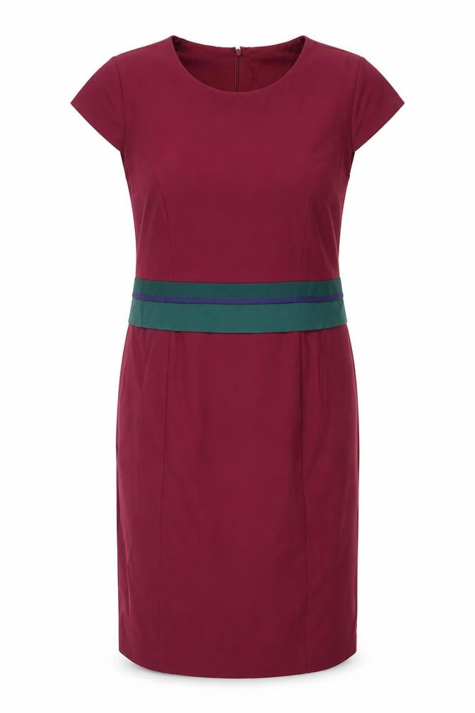 Front view of Fever women’s red polyester pencil dress, size UK 16, round neck zip